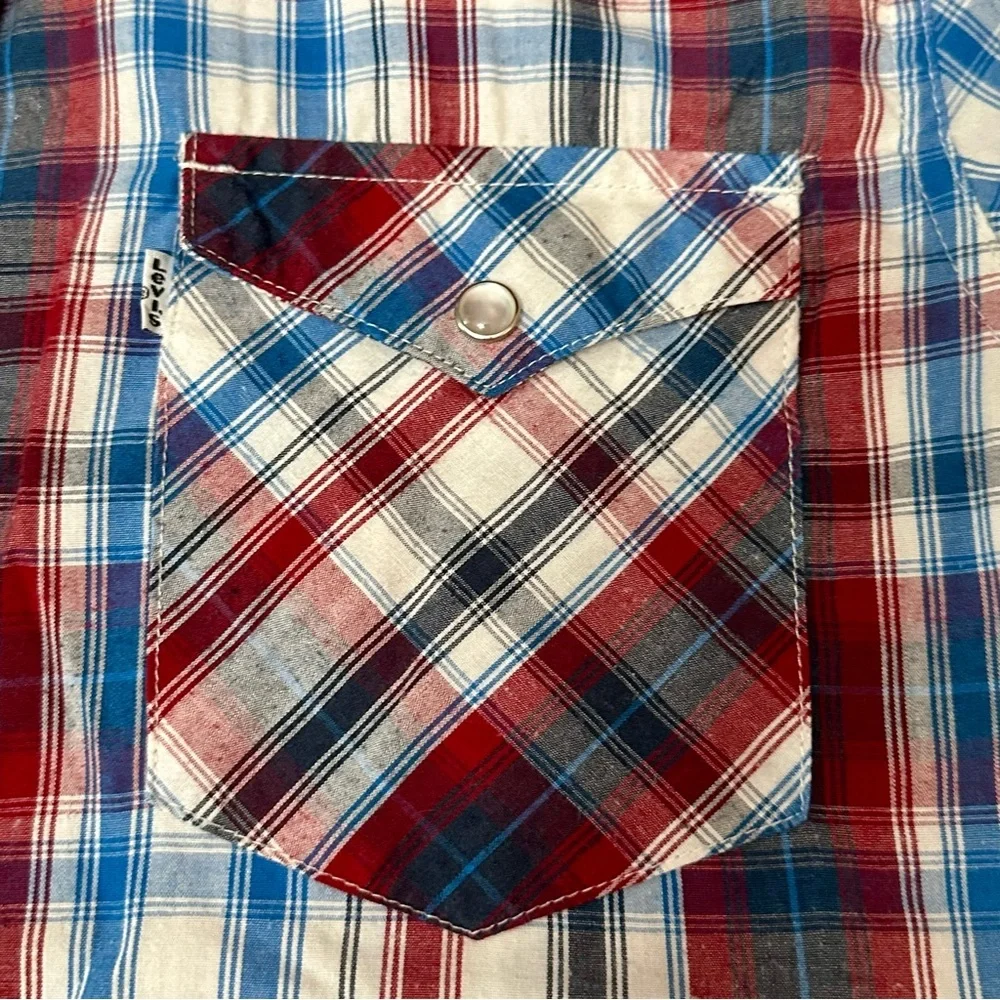 Levi's Red Blue Casual Pearl Snap Button Down Shirt Western Cowboy Country Farm